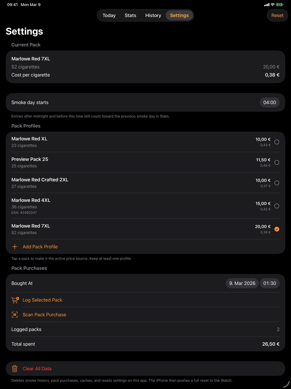 Smoke Bloke iPad Settings screen