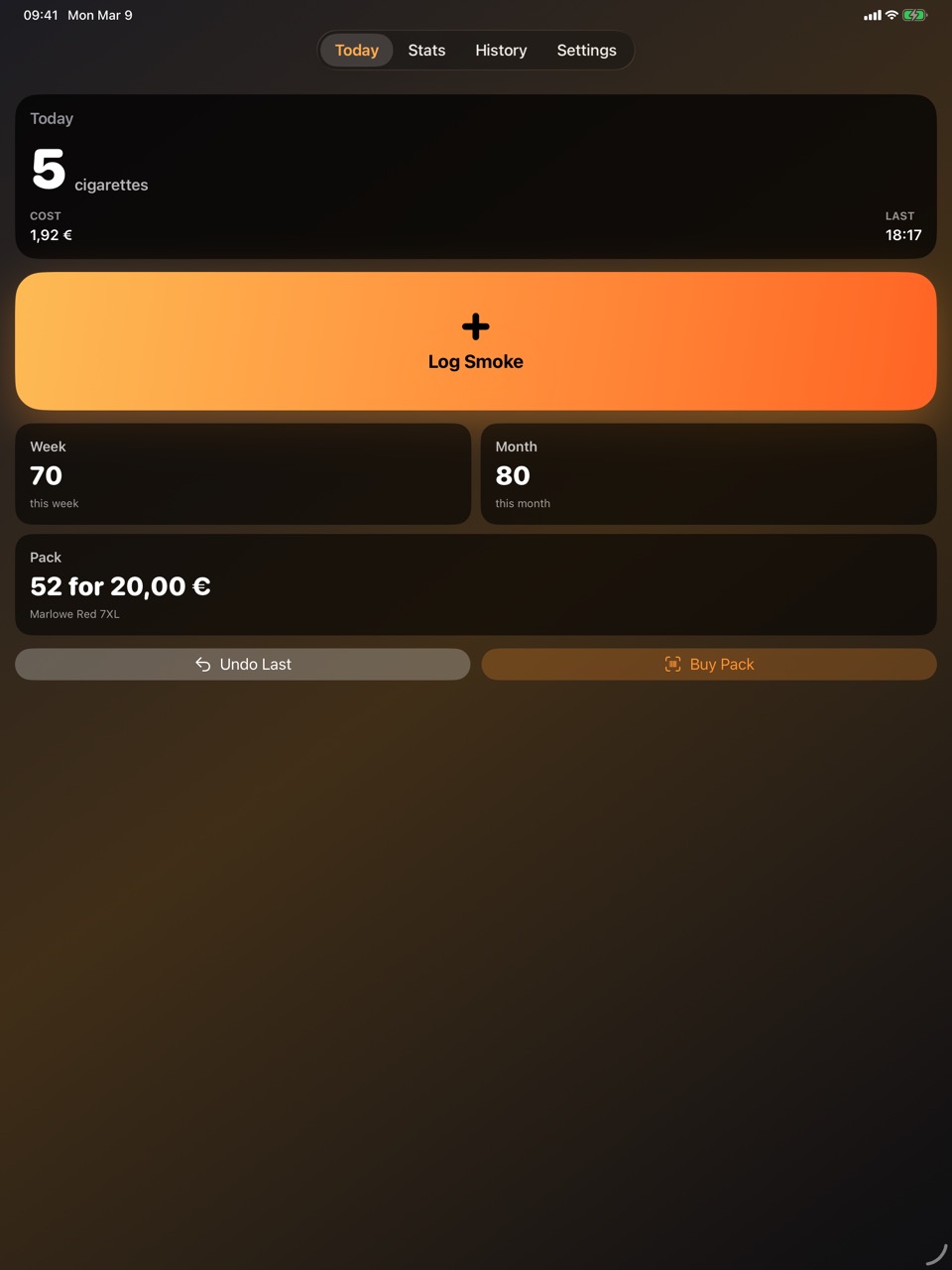 Smoke Bloke iPad Today screen